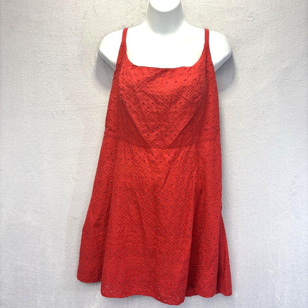 NWT Old Navy Embroidered Eyelet Mini Sundress Womens Large Red Pockets‎